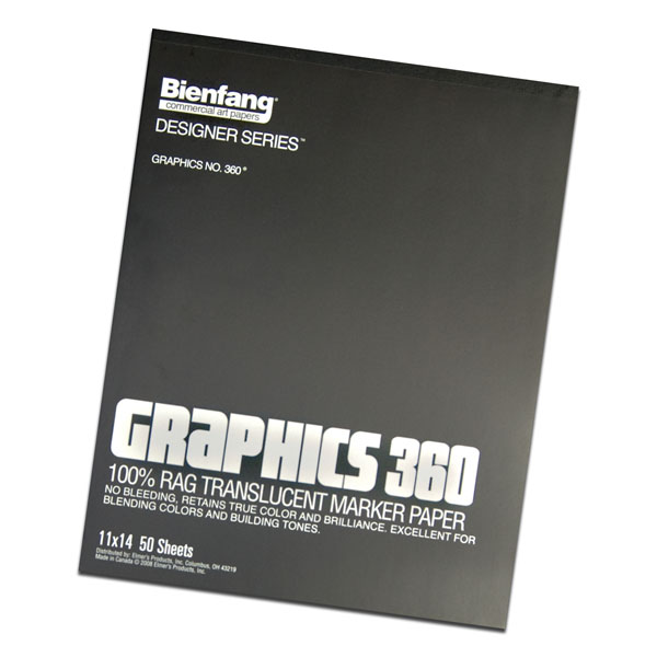 The #360 Graphics pad by Bienfang has a 100% rag paper created for felt tip markers.  Holds sharp edges with excellent color penetration, and no bleeding through to the next sheet.  Very good translucency.  One of the Designer Series, in 50 and 100 sheet pads, 13.5LB., 12 per carton.