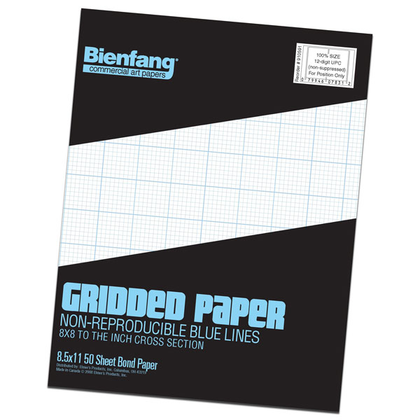 Designer Grid, 19 lb has a smooth surface texture. It is divided with non-reproducible blue lines 4, 8 or 10 to the inch. 1" sections are indicated with aheavier blue line for easy measuring. It is excellent with pencil, pen and ink. The paper is also made of recycled content - 25% post consumer waste and is acid free!