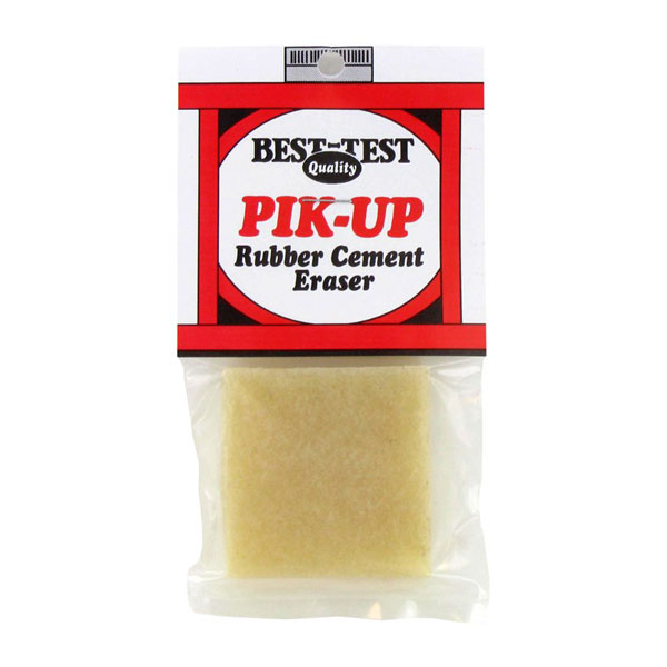 A block of pure crepe rubber for quick removal and pick-up of excess rubber cement. It can be used for cleaning and cut to special shapes. Pick-ups are 2" square.