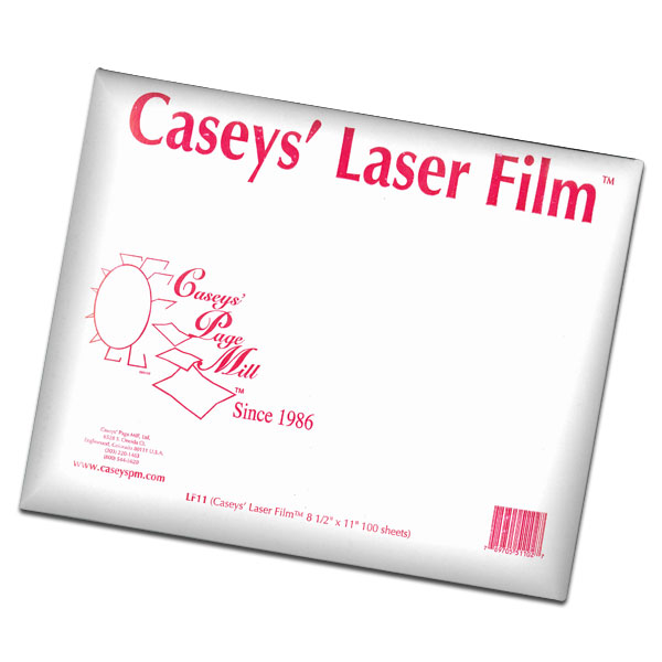 <p>CASEYS' LASER FILM is a high-quality polyester designed for laser printers and copiers. Screenprinters use Laser Film when they need to tile large areas which require the physical strength of polyester. Pad Printers use Laser Film to create crisp clear images. This is an inexpensive alternative to using a camera.</p>