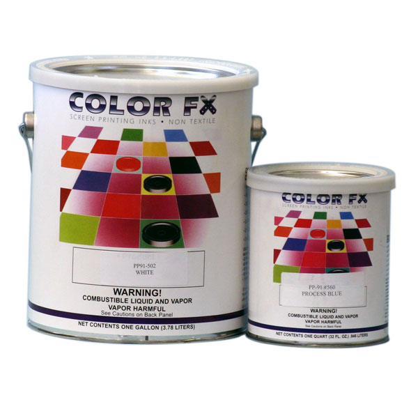 <p> <h3> COLOR FX PP-91 2-PART AIR DRY EPOXY</h3> PP-91 Ink Series is a 2-part epoxy  ink system.  Once these inks are air dried (or baked) a high gloss, opaque finish results.  All PP-91 Series inks have excellent flexibility and adhere to a wide range of products.  Outstanding solvent, chemical and abrasion resistance is assured with this high quality epoxy ink line.</p>