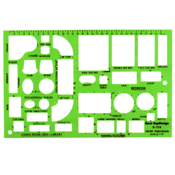 For planning furniture and appliance arrangements or for rearranging an existing layout. 1/4" to 1' scale.