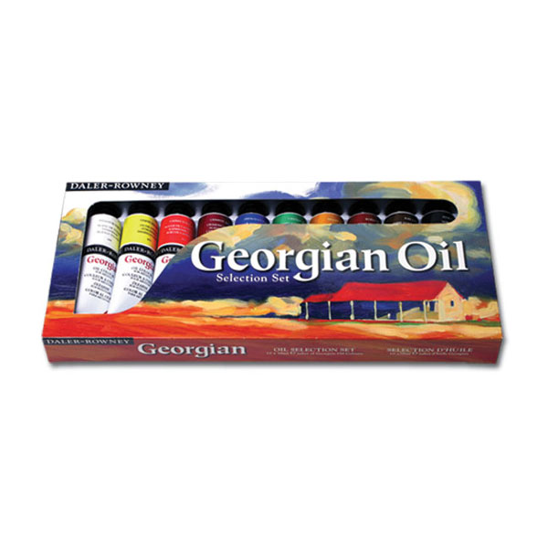A popular oil painting selection of (10) 38 ml tubes of oil color in a full color box. Includes the following colors:<br /><br /> Titanium White<br /> Lemon Yellow<br /> Raw Umber<br /> Cadmium Red Hue<br /> Crimson Alizarin<br /> French Ultramarine<br /> Viridian<br /> Yellow Ochre<br /> Burnt Sienna<br /> Ivory Black<br />