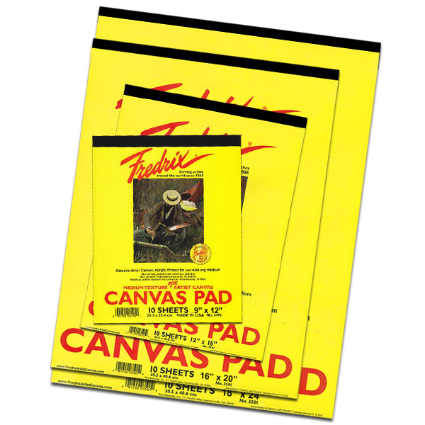 Real artists' canvas, primed and ready for use with any medium. This is not a simulated canvas paper, but a genuine canvas that is economical enough for practice, yet reliable for permanent work. Ideal for mounting or stretching. 10 sheets per pad.