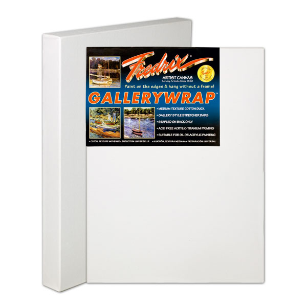 <p>Fredrix Gallerywrap Canvas is a medium-textured, superior quality duck canvas. The acid free double acrylic primed surface is suitable for paintings in oils, acrylics, or alkyds. The canvas is mounted on 1-3/8" heavy-duty stretcher frames for double the standard thickness. The canvas is stapled on the back to allow painting on all sides. It can hang with or without a frame. Some larger sizes have either cross braces or corner braces.</p>