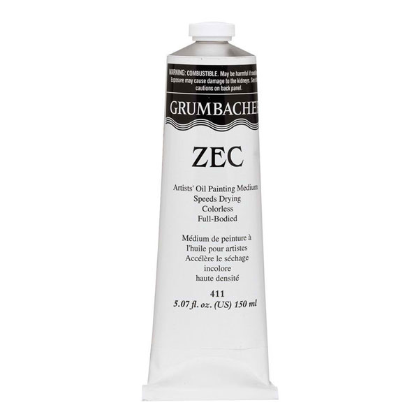 A specially formulated quick-drying, clear, colorless, colloidal painting medium for artists' oil colors. Zec maintains the consistency and hue of the color and holds the  desired texture. Based on the average applications of color, paintings were found to be dry to the touch in 4 to 6 hours.