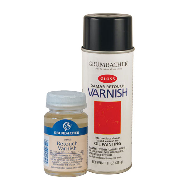 Retouch varnish is intended for use over partially dry oil paintings, or to replace gloss in "sunken in" areas. Retouch  varnishes dry quickly, and can be used as an isolation varnish between layers of paint. Different manufacturers use  different formulas; however, usually they are of a thin damar base. Application should be with an atomizer, air brush, or aerosol can. This will not disturb soft, undried paint layers.