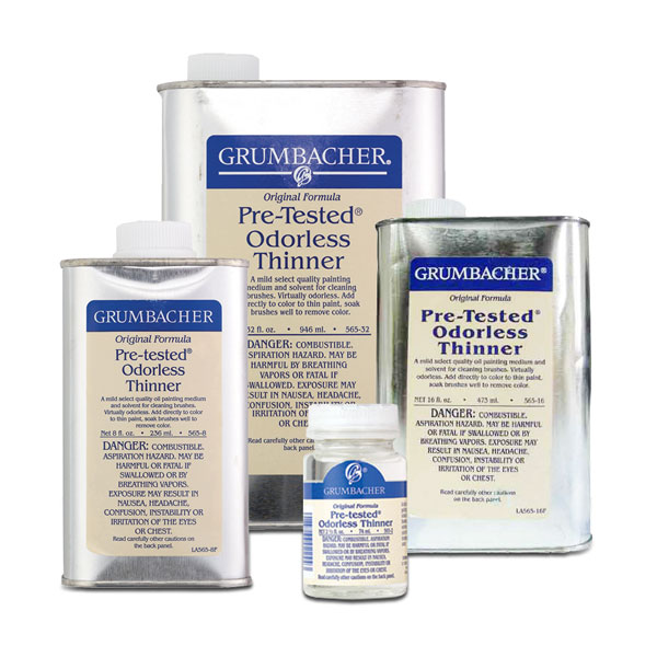 Crystal clear solvents of either organic or petrolum base that have no odor. They can be used anywhere turpentine is used and are helpful where the artist is allergic to turpentine.