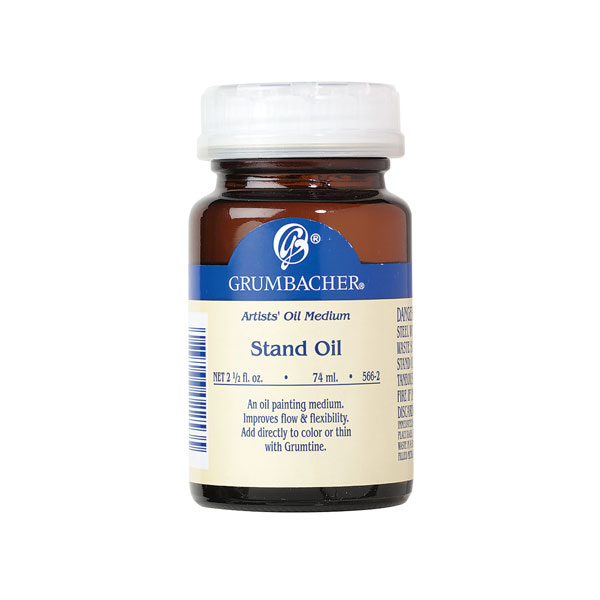 Stand oil is a linseed oil that has been heated in the absence of oxygen, causing thickening. The resulting oil remains light in color, and is more resistant to yellowing. Stand oil wets the paint better than  linseed oil and helps it flow, or makes paint "longer." It produces a glossy, enamel like paint that is easy to control for fine detail, and a smooth finish.