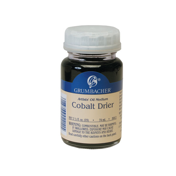 A drier makes oil paint dry faster by accelerating oxygen absorption. This ages the paint film and  can make it become dark and brittle, encouraging cracking. Problems are increased by overuse. All driers should be used  very sparingly, and are not recommended for fine art use. <br /><br /> This cobalt linoleate drier is made of cobalt salt cooked in  linseed oil. Considered to be the most reliable of driers.