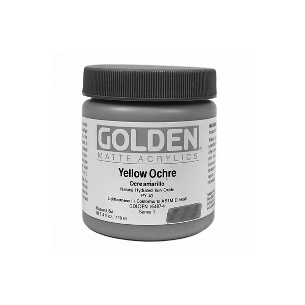 Although adding matte medium to acrylic paint will produce a matte surface, this combination always decreases color strength. Golden Matte Acrylics are formulated with a matting agent and a level of pigment comparable to the heavy body line. Matte Acrylics are slightly thicker than heavy Body Acrylics and hold edges a bit more accurately. Mattes are totally miscible with all Golden Acrylics allowing the artist to obtain various levels of matte and gloss finishes in a range of thick and thin consistencies. They provide the same excellent chemical and water resistance as other Golden paints.