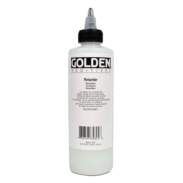Used to increase the open (drying) time of acrylic paints. Retarder evaporates at a slower rate than water allowing wet  on wet techniques. Also reduces skinning that can occur on the palette while working.