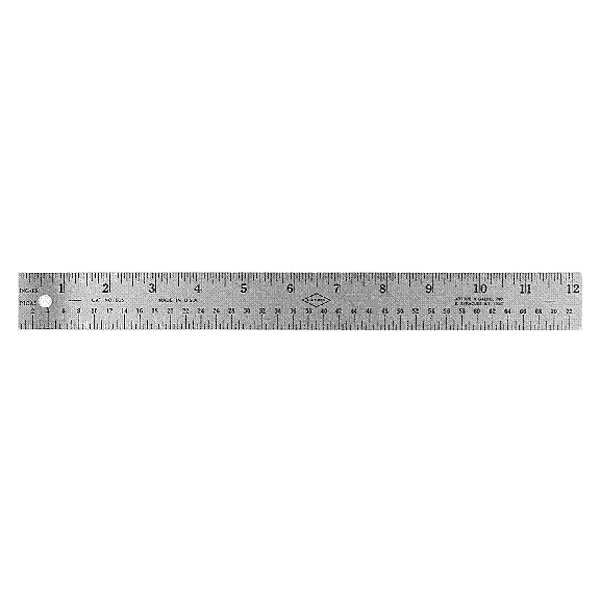 A one sided ruler that has a thin strip of cork laminated to  the back. This keeps the ruler from slipping when set down.  The rulers are 1-1/8" wide with inches on one side and metric on the other. <br /><br /> Gaebel rulers are premium stainless steel rulers that are available in a variety of types for any kind of ruling. Markings are etched into the metal and filled with black ink. This makes for a ruler that will provide many years of  service.