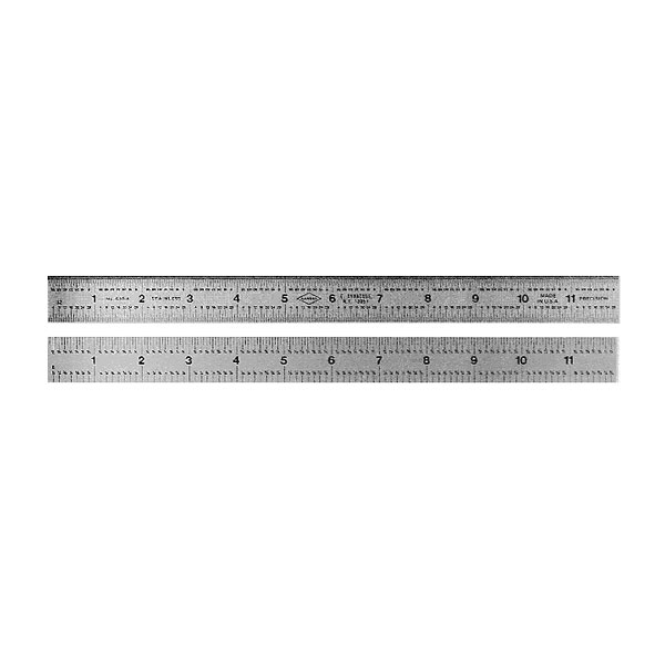 A two-sided, 1" wide ruler with the front in 8ths and 16ths  and the back in 32nds and 64ths.
