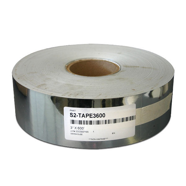A 2.0 mil silver metallized, not-top coated polyester tape with a removable acrylic adhesive and a 90lb layflat liner. Very durable and very thin compared to conventional tapes. Ideal for hot melt screens and protecting screens from abrasion. 3" x 600' roll, 9 per case. <br /><br /> <span style=color:red>Click "Read More" below to see tape comparison chart.</span>