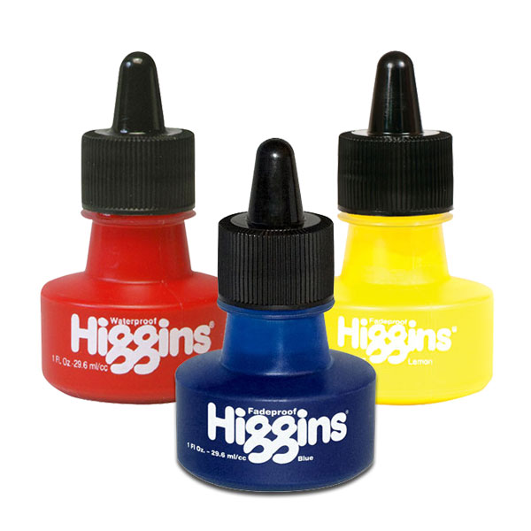These rich, vibrant colors dry to a flat, non-reflective finish that won't fade under light. May be mixed or diluted to achieve shades. Can also be used with Black Magic or Super White. For use on paper, board or film. In 1 oz bottles with dropper stoppers.