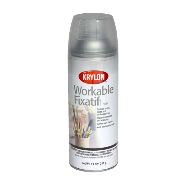 A matte finish coating specially formulated for pastels, charcoal, pencil, etc. Sprayed lightly, workable fixative holds media in place  for additional working without smearing or turning pastels "muddy." Also permits paint or ink to be applied over dry media. Can easily be erased. In aerosol form.