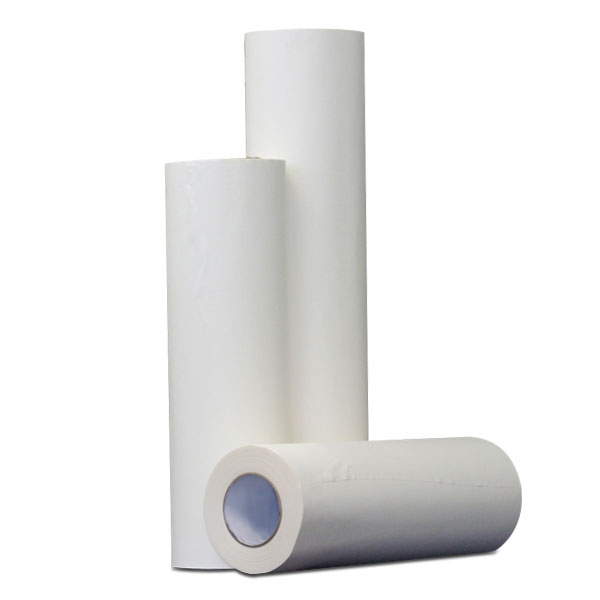 These are rolls of adhesive backed paper that are used to cover a platten while adhesive is applied to the paper. This  makes for easy removal of excess ink, adhesive and lint. Available in 100 yard rolls with a smooth surface.