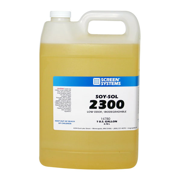 <p>Soy-based plastisol ink wash. As the name implies, it is mostly soy based. It is aimed at the plastisol market, but works on some conventional inks and UV. It also can be recycled in any of our machines, works fast and washes completely away with water(no oily residue). As with our other washes, it is bio- degradable, drain-safe, and has NO VOC! Best of all, it is competitively priced. </p>