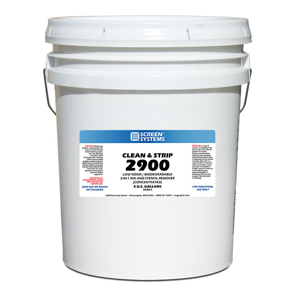 <p><strong class="ink">MIX 10 PARTS WATER TO 1 PART 2900</strong class="ink">Remove ink residue and the stencil all in one easy step. For use in all types of dip tanks. Mix ten parts of water to one part of this concentrate to fill the Dip Tank. Removing direct emulsion, and ink residue from your screens - fast and easy. Odor-free and safe for the environment. For plastisol only. </p>