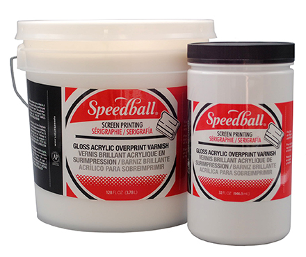 <p> <h3> Speedball Gloss Overprint Clear</h3> Transparent acrylic clear varnish that is used to give added protection to prints. Can be screen printed or painted on with a brush. AP non-toxic and conforms to ASTM D-4236.</p>