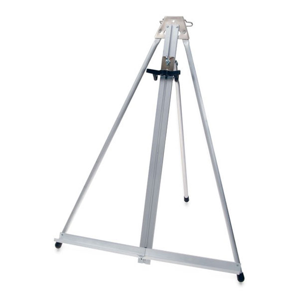 A heavier aluminum table easel with adjustable "Auto-Lock" canvas holding device. Back leg opens to any angle. For canvas up to 20 x 36" and also displays. Individually Boxed.