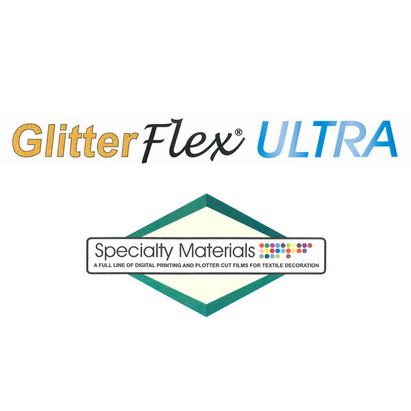 This glitter product has an easy-to-use sticky carrier, which makes weeding a snap. It has actual polyester glitter flakes encased in a high quality heat sealing adhesive. The polyester glitter flakes also allow this product to be sublimated.<br><br> GlitterFlex Ultra films are thicker than most of Specialty Materials' other films. Simply increase the downward pressure of your knife blade in order to ensure clean cuts and easy weeding.<br><br> Please note: the Holo Pink, Holo Orange, and Rainbow Clear White (now with a white backing - but still slightly translucent) have limited opacity when pressing onto dark garments, so for best results please test the effect before doing a large run. UPDATE: The neon colors all have an opaque backing, making them opaque.<br><br> No nylon.