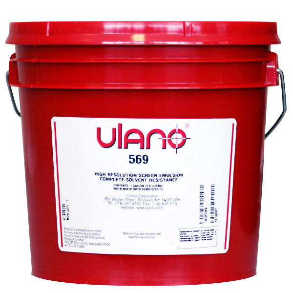 Combines high-resolution and good solvent-resistance (except water). Emulsion 569 has a long shelf life. Has high solids for excellent edge definition. Economical, easy to use. Diazo sensitized No. 569 is purple for easier see-through registration 569CL is clear with separate dye.