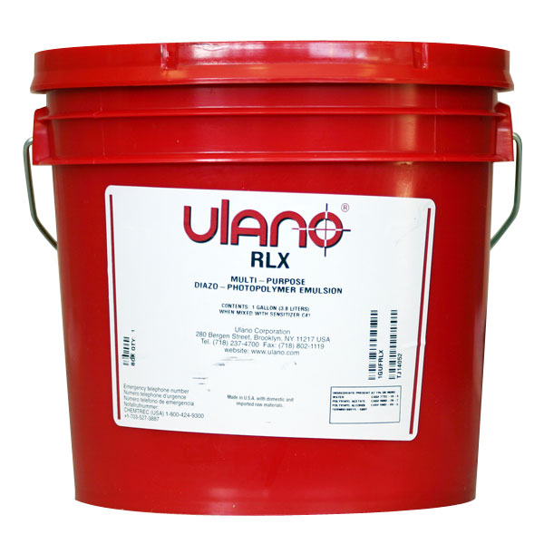 RLX is a multi-purpose high speed diazo photopolymer direct emulsion. RLX's very high solids content provides better stencil build per coat, excellent bridging of coarse mesh, and faster drying. RLX has superb coating properties and durability, and is resistant to a wide variety of solvent- and water-based ink systems. RLX is recommended for imprinted sportswear, P-O-P, and advertising specialty printing.