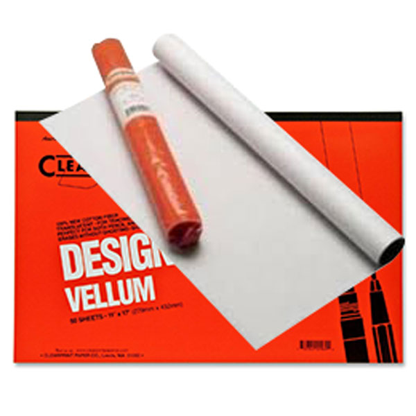 Clearprint Vellum tracing paper is one of the finest drafting and layout vellums available today. Made from the finest stock, it is fold resistant, and has high tensile  strength not usually found in 100% rag papers. A synthetic resin is used for transparentizing which increases media receptivity, and resists smearing, smudging, or ghosting. This also reduces discoloring, aging, and sticking in diazo machines.  It resists bleeding and water, reducing warping, curling, expansion, and contraction.  Surfaced for many mediums, it may be used equally well for pencil, pen, water color, crayon, etc.  Available in pads (plain and grid& #41;, sheets (plain and title block), and rolls (plain).
