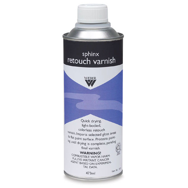 Retouch varnish is intended for use over partially dry oil paintings, or to replace gloss in "sunken in" areas. Retouch  varnishes dry quickly, and can be used as an isolation varnish between layers of paint. Different manufacturers use  different formulas; however, usually they are of a thin damar base. Application should be with an atomizer, air brush, or aerosol can. This will not disturb soft, undried paint layers.