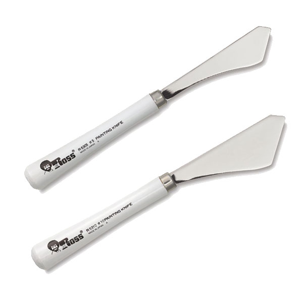 Developed and designed by Bob Ross, these unique knives have  many uses such as mixing or marbling, applying paint, scraping off excess color, scoring lines, etc.