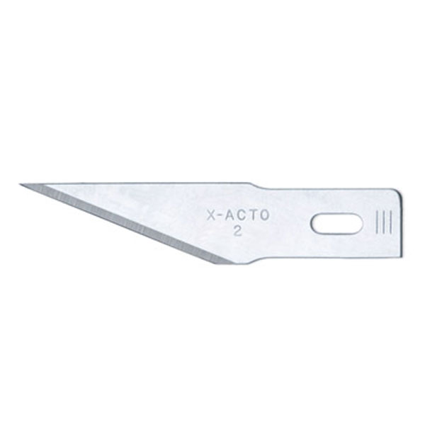 <p>The #2 Blade from X-ACTO is a heavy duty blade designed to cut through medium density materials while maintaining an exceptional level of precision. The medium weight blade features a fine point for a cardboard knife, making this an extremely versatile cutting tool.</p>
